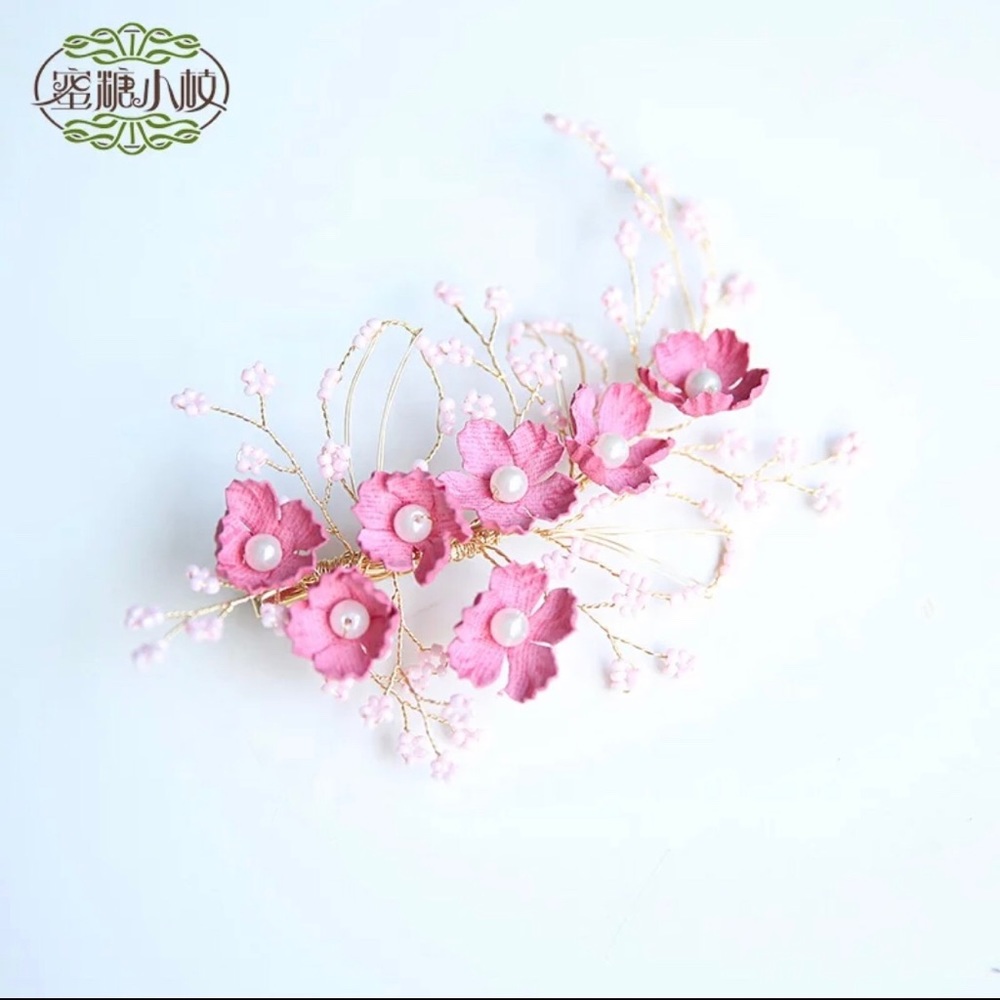 Handmade Pink Mini Flower Pearl Hair Clip - Picture 2 of 3